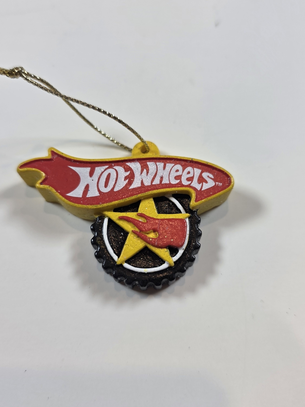 Hot Wheels Mattel 2007 Logo Christmas Ornament Black Red Yellow Collectible